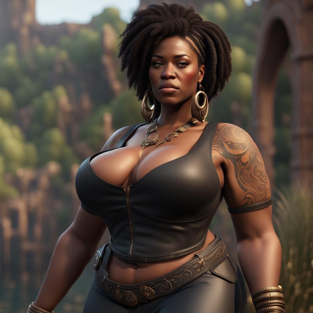 Curvy Black Women in 3D Game Cinematic Style