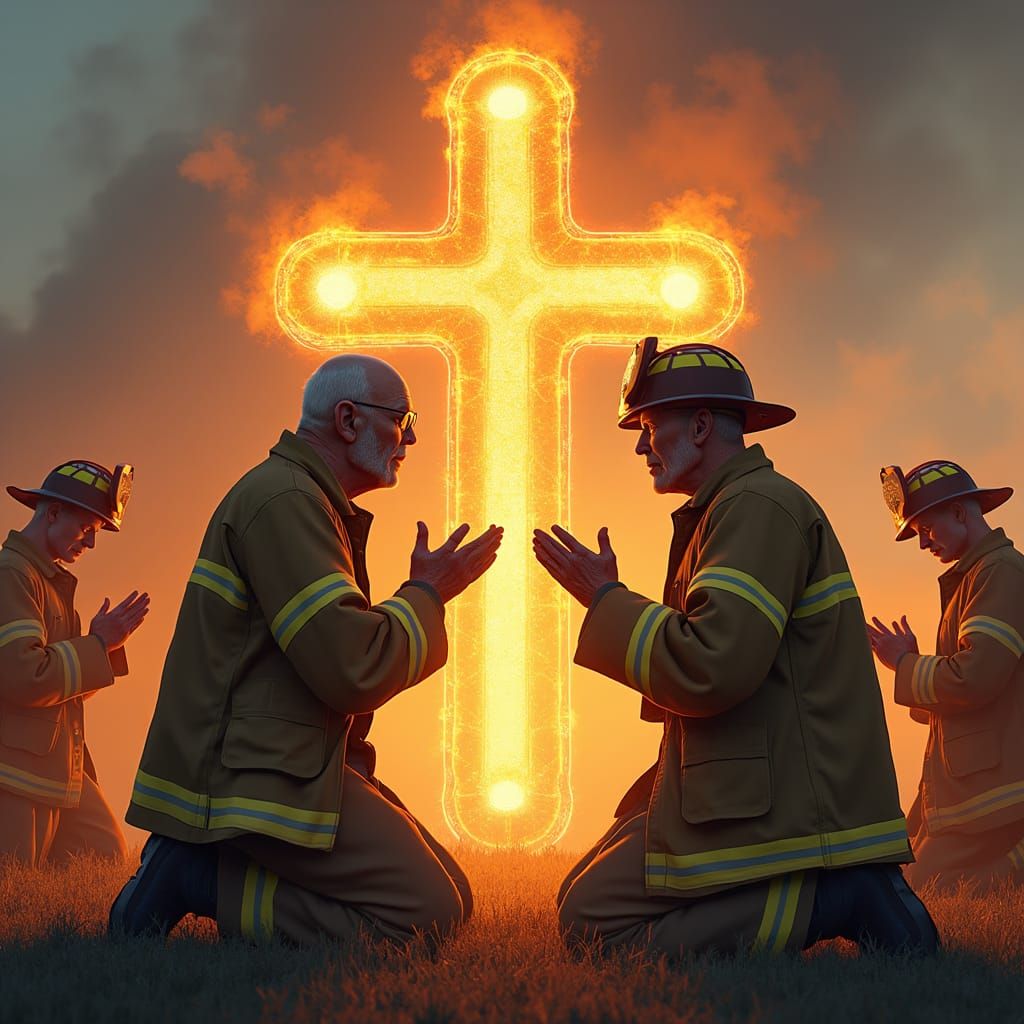 Firefighters and Pastor United Under Cross