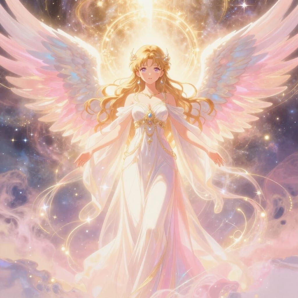 Anime Goddess Radiating Love in Celestial Nebula
