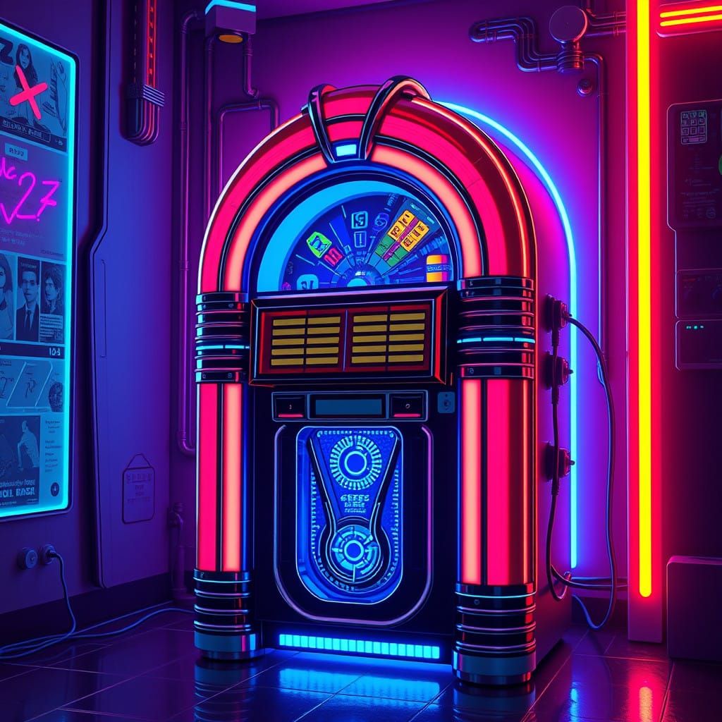 Cyberpunk 80s Jukebox Scene