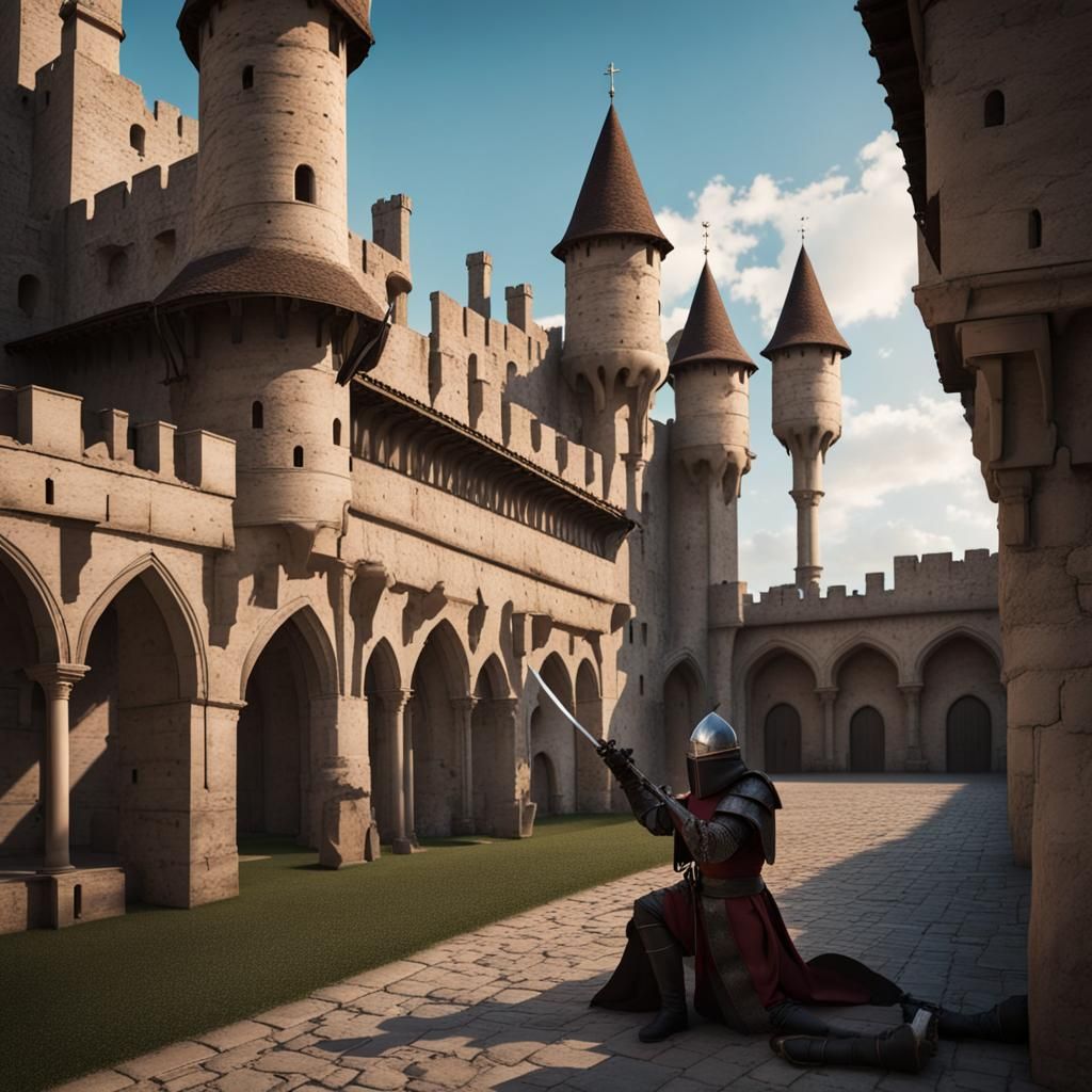 Medieval Palace Guard Training in Fantasy Courtyard