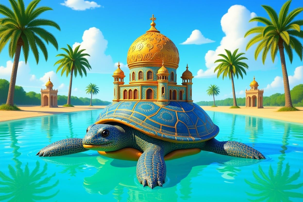 Turtle with Persian Palace: 3D Anime Art