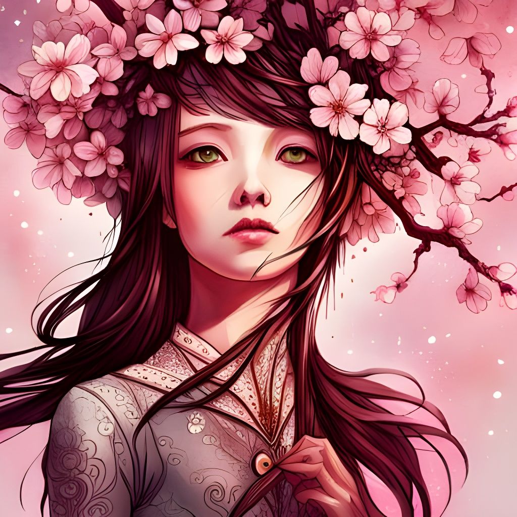 Majestic Cherry Blossom Tree in Japan: Digital Art