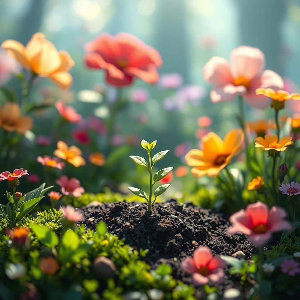 Seedling Sprouts in Dreamlike Fantasy Garden