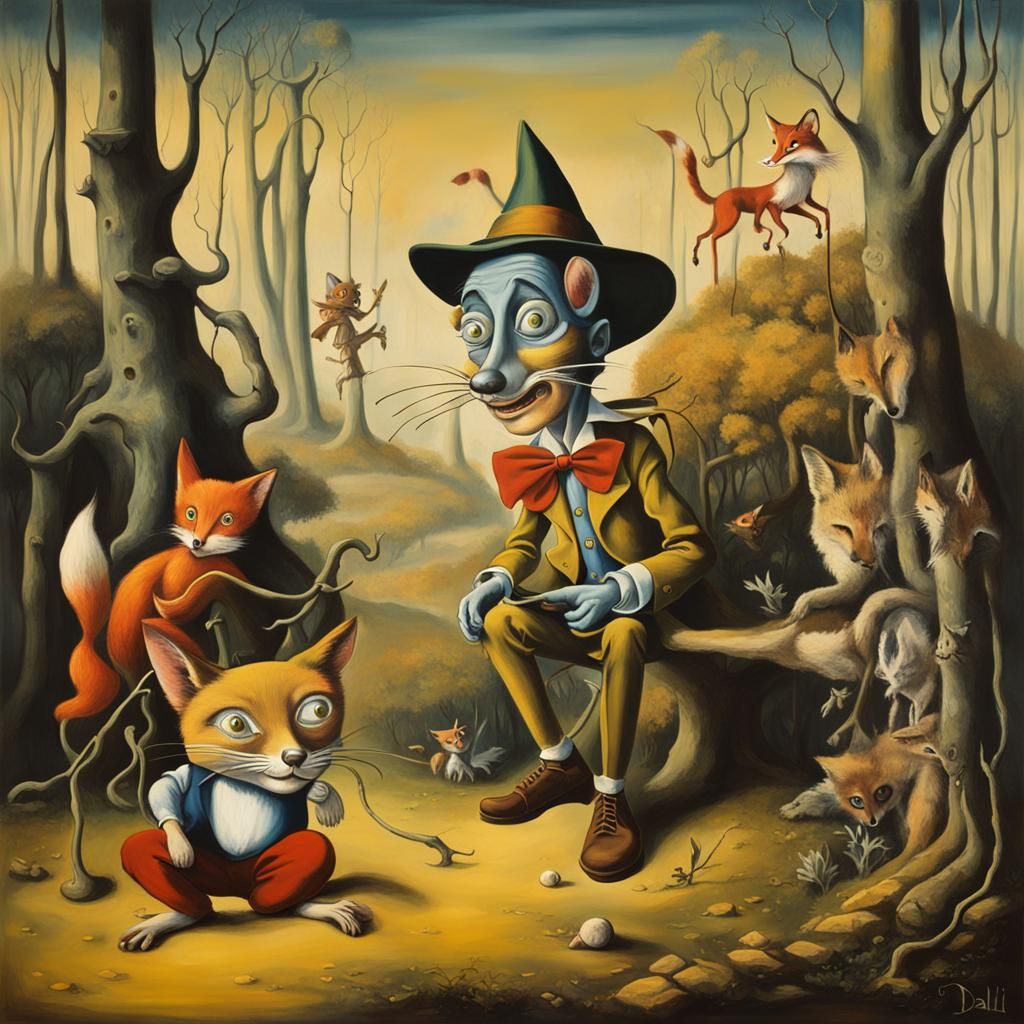 Pinocchio and Crooked Companions in Surreal Forest