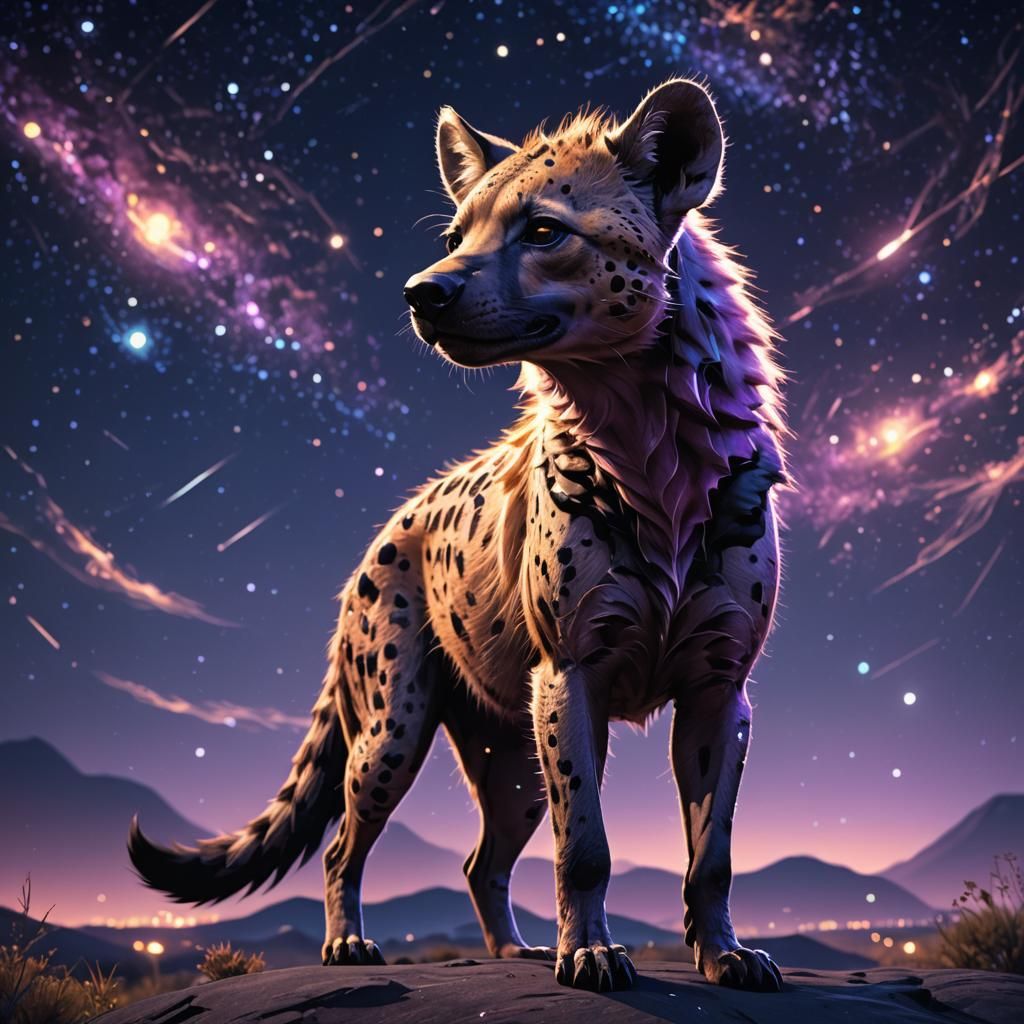 Cosmic Anime Hyena in Starry Night Sky