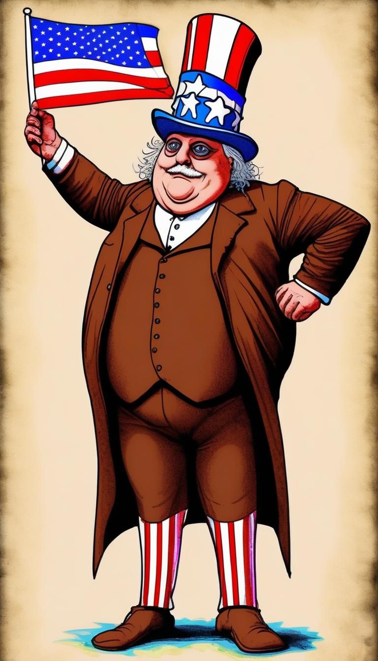 Patriotic Sausage Man in Surreal Comic Art Style