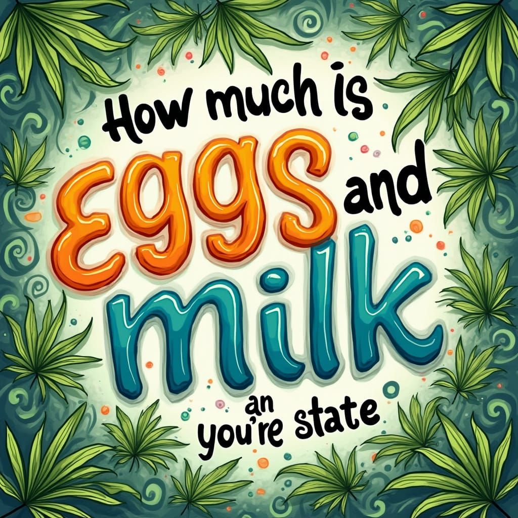 Psychedelic Marijuana Wallpaper with Whimsical Lettering