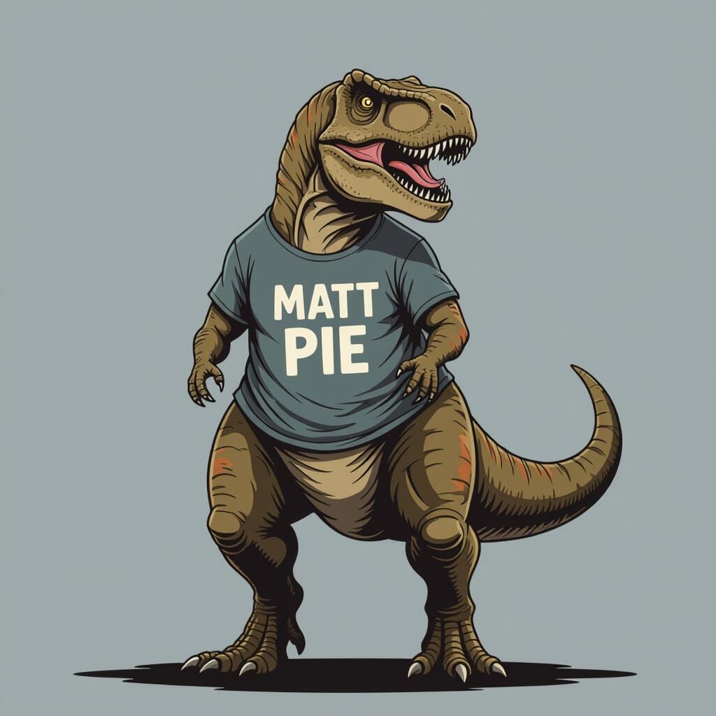 T-Rex in Comic Style with "MATT PIE" T-Shirt