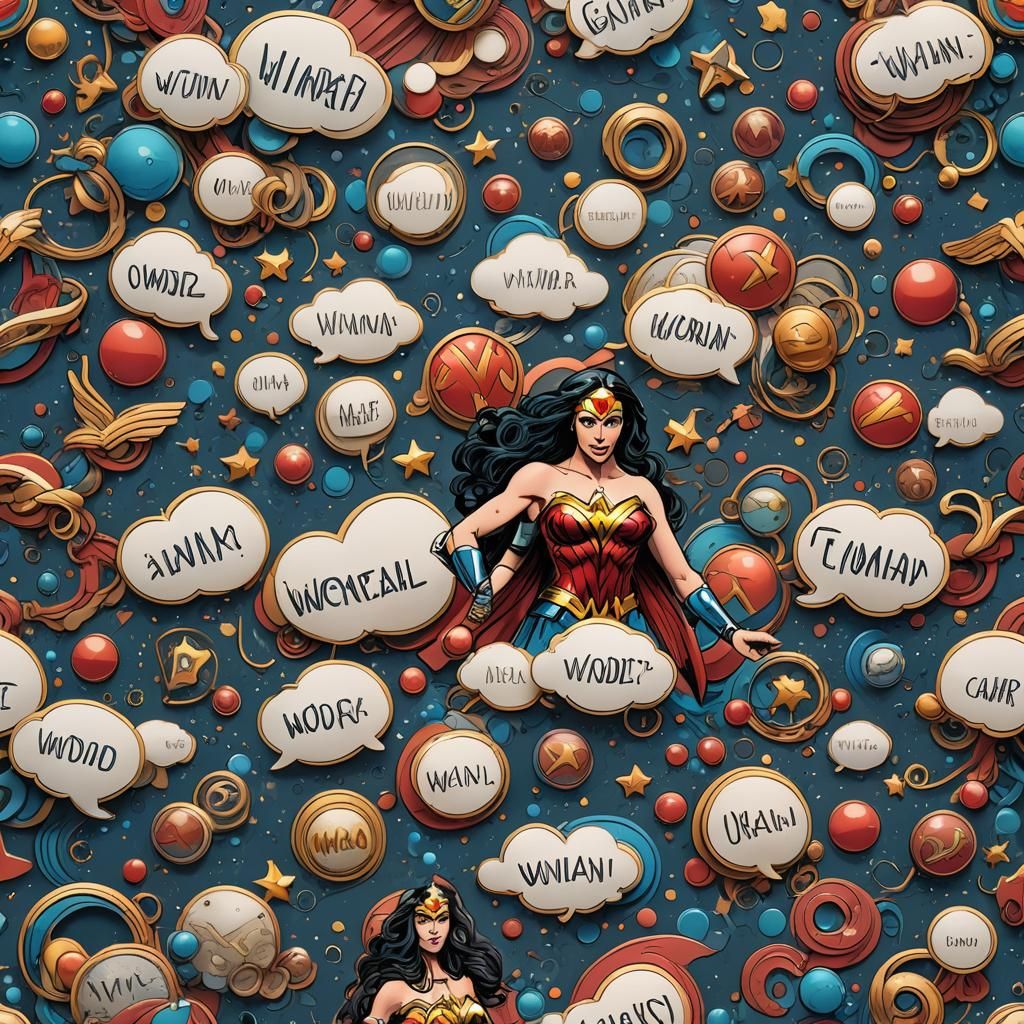 Surreal Whimsical Wonder Woman Action Bubbles