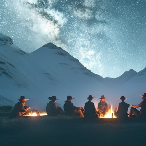 Cowboys Around Campfire: Epic Cinematic Digital Painting