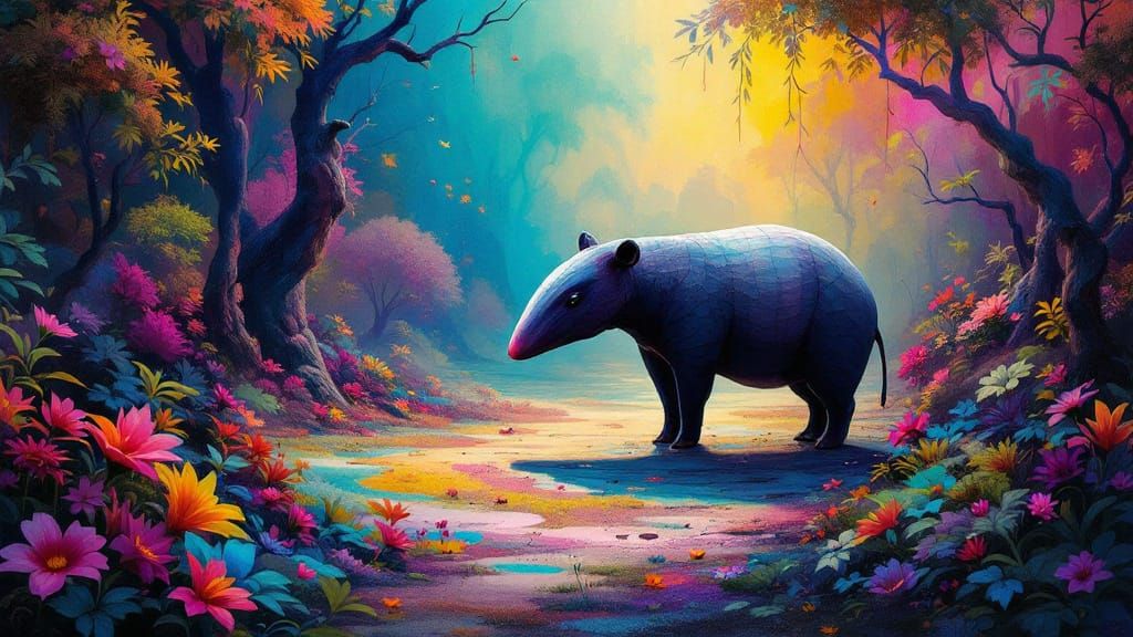 Tapir in Surreal Dreamscape, Mixed Media Textures