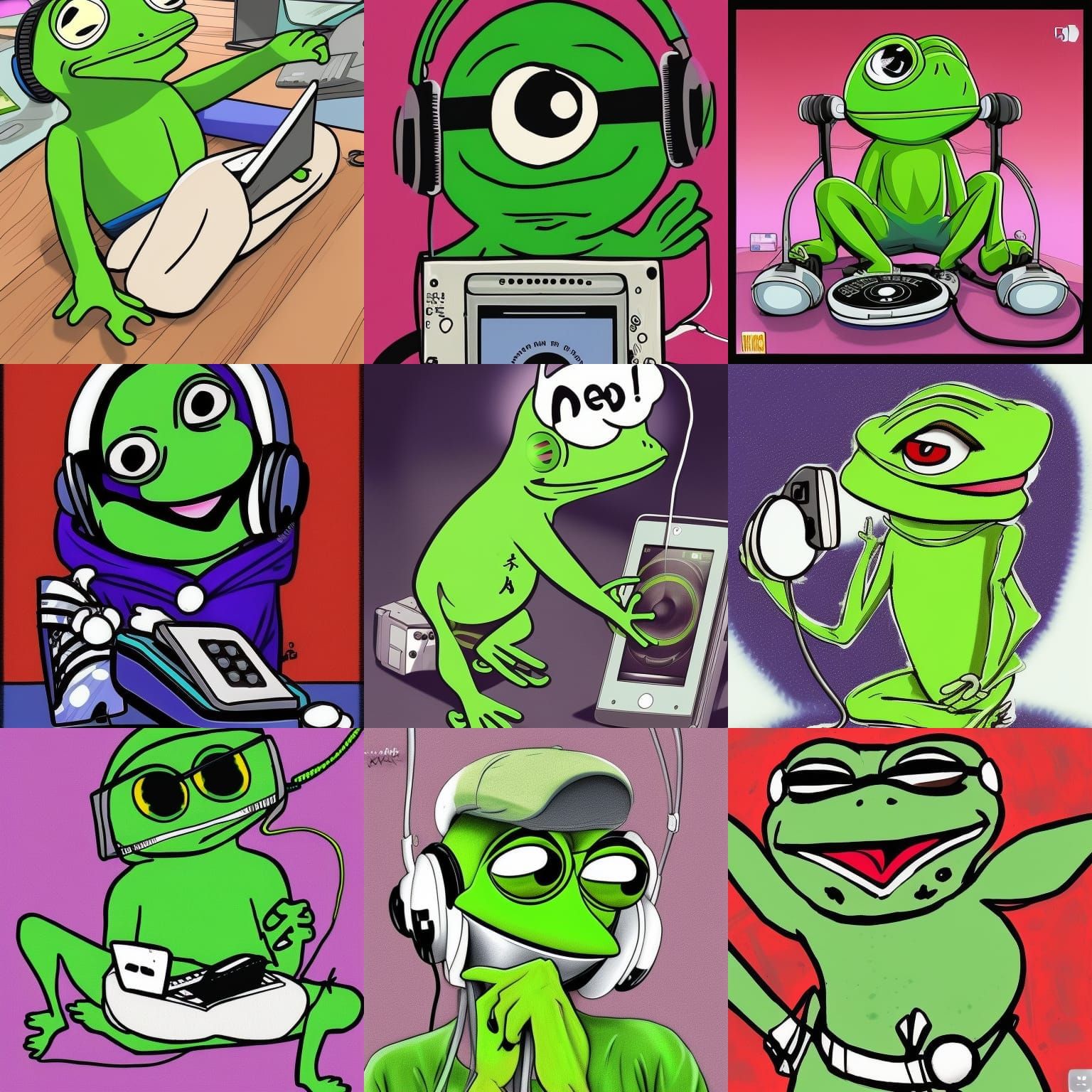 Pepe the Frog Listens to Music in Anime Style