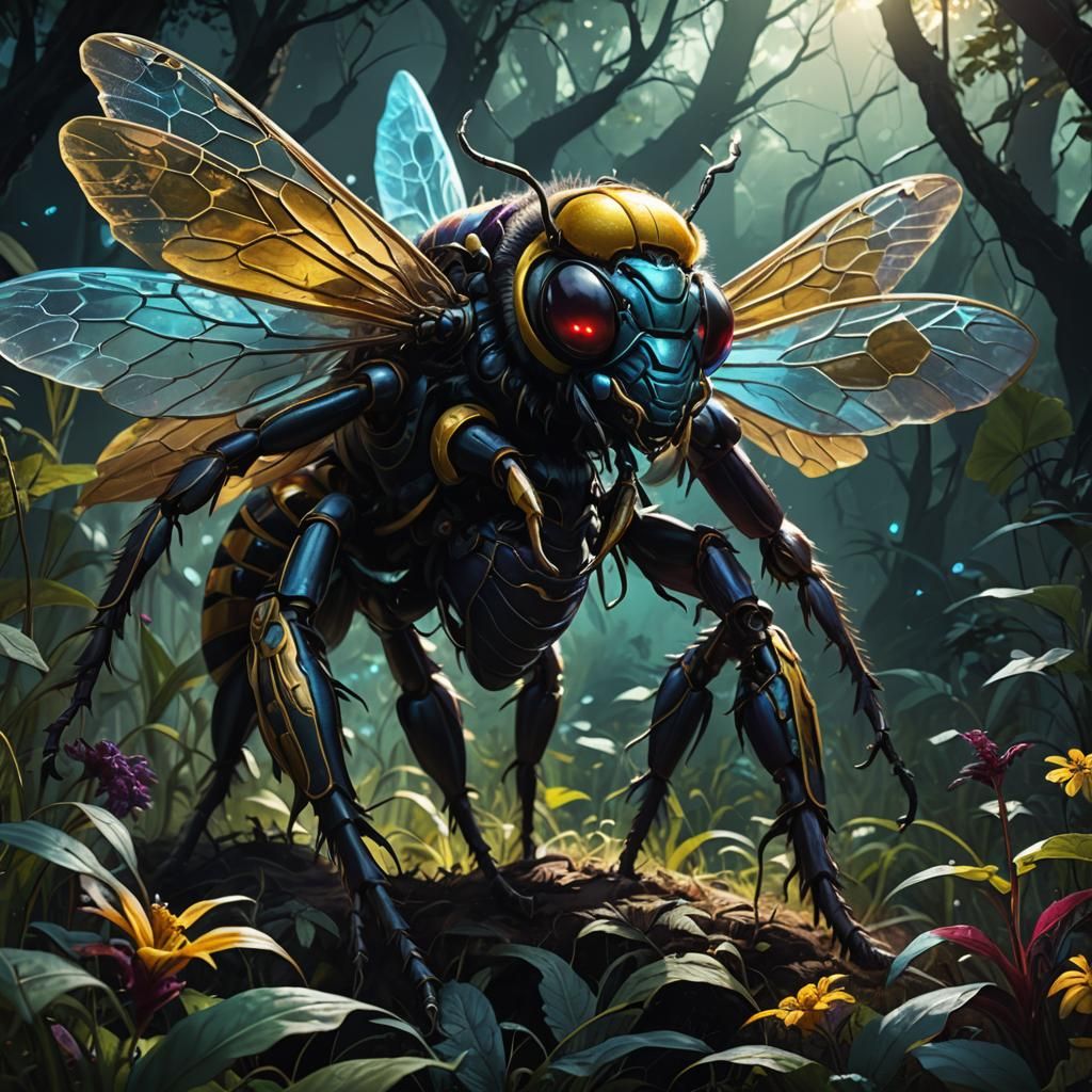 Bee Creature in Jungle, Dark Fantasy Concept Art
