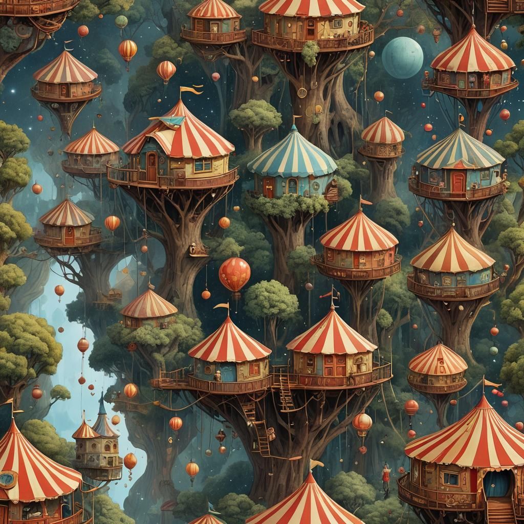 A magnificent circus village in a tree