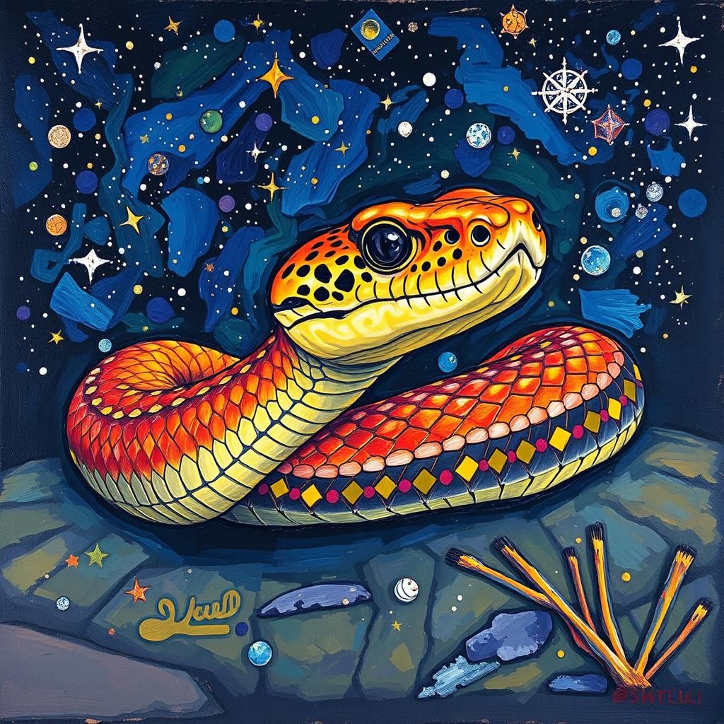 Rattlesnake Portrait in Vivid Impasto Oil Paint