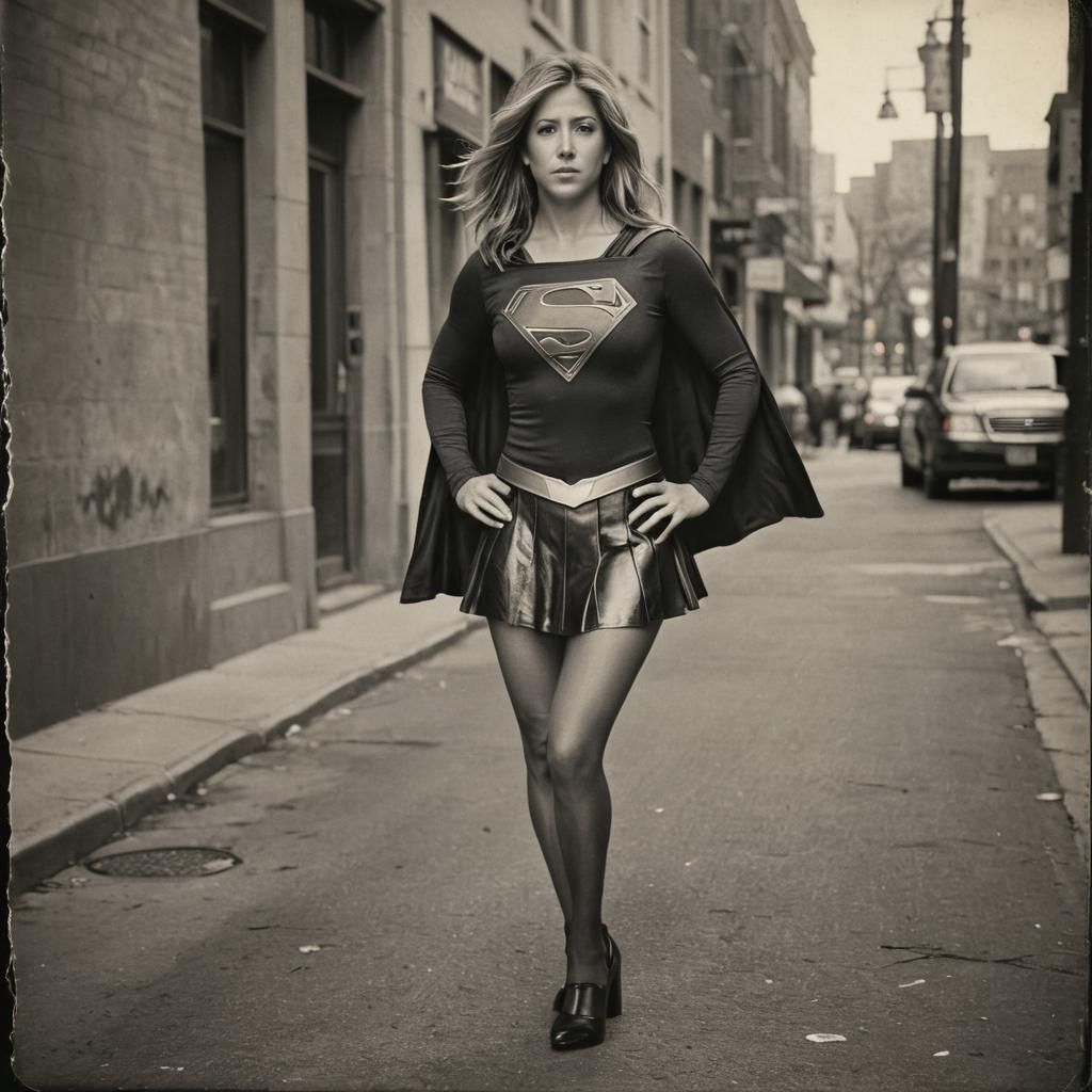 Jennifer Aniston dressed as supergirl