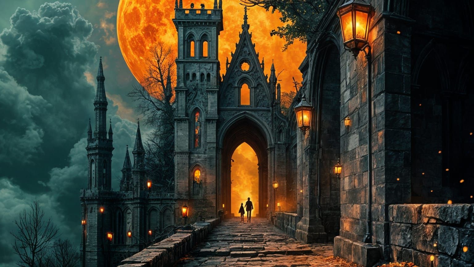 Surreal Gothic Cathedral Ruins With Scarecrow Phantom
