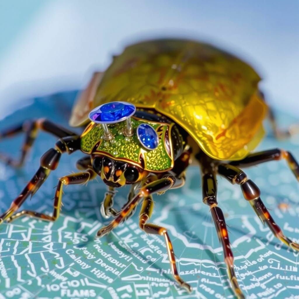 Gold Christmas Beetle in Jeweled Spider Web