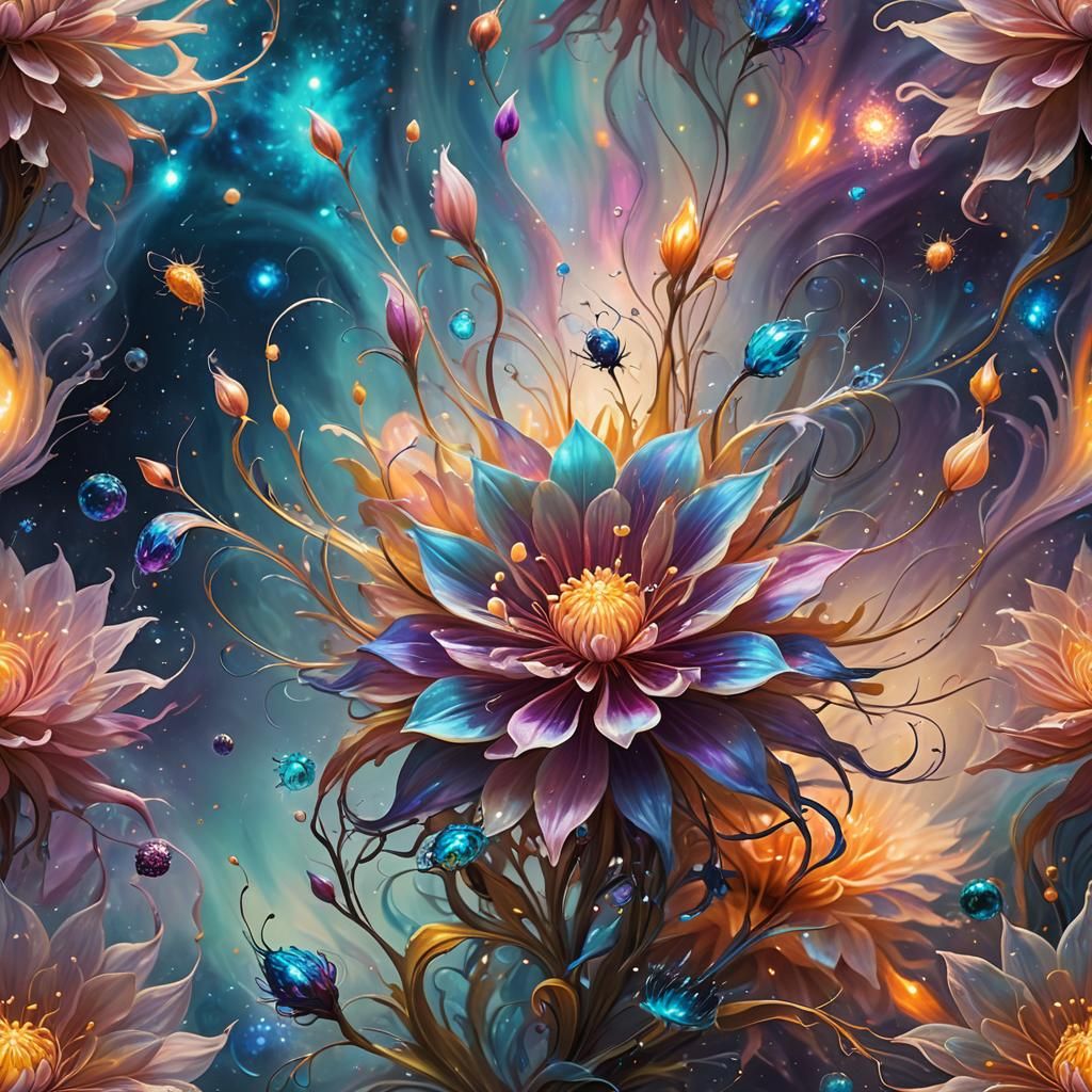 Cosmic Flower Blooms in Surreal Dreamscape