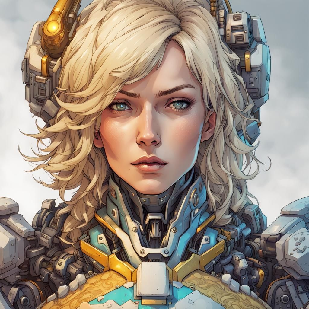 Elegant Mecha Paladin Portrait in Cyberpunk Style