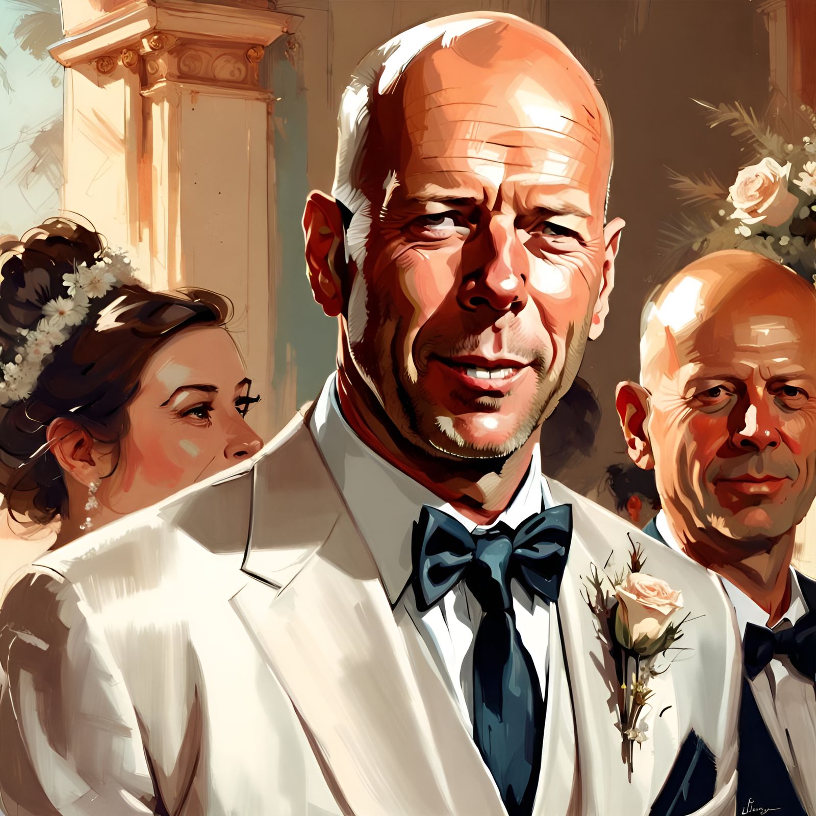Bruce Willis Portrait at Wedding in Pin-Up Style