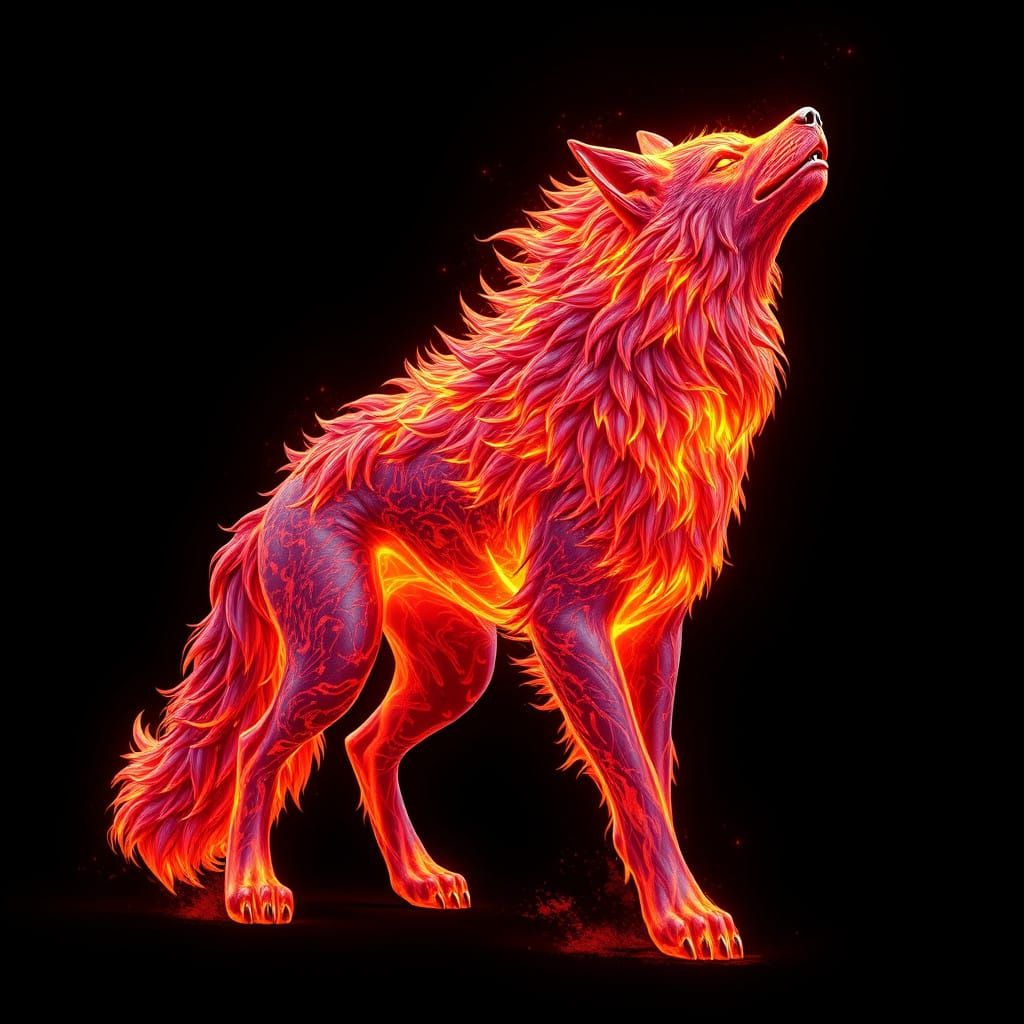 Majestic Lava Wolf in a Dark Fantasy Realm
