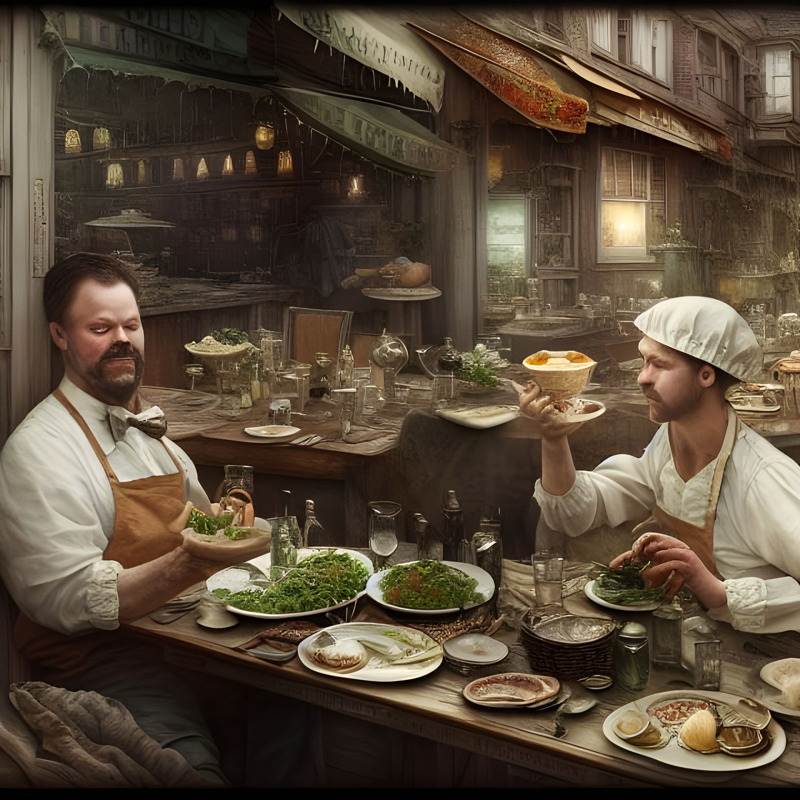 Elegant Waiter with Dinner Menu, Detailed Digital Art