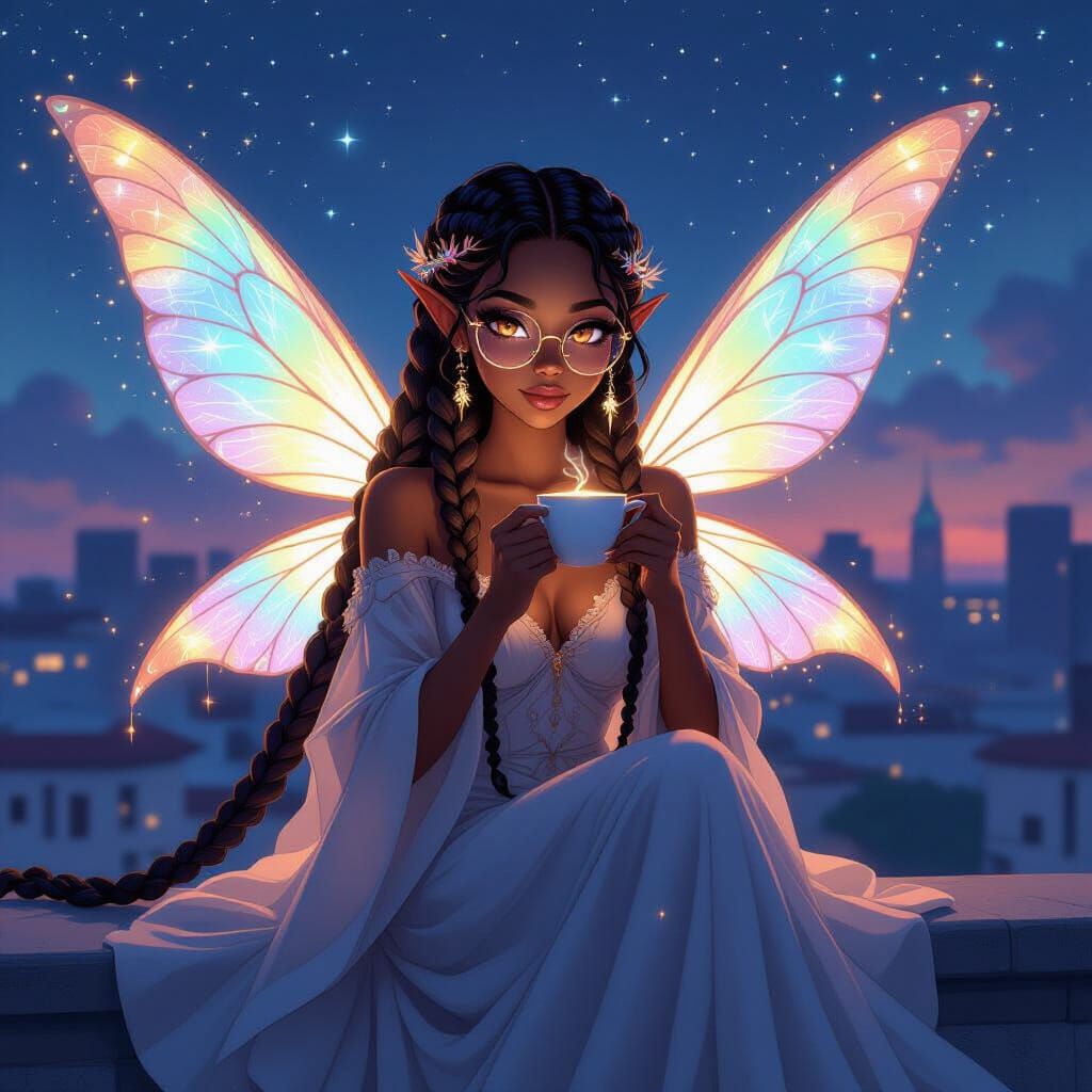Cosmic African American Fairy Goddess in Anime Style