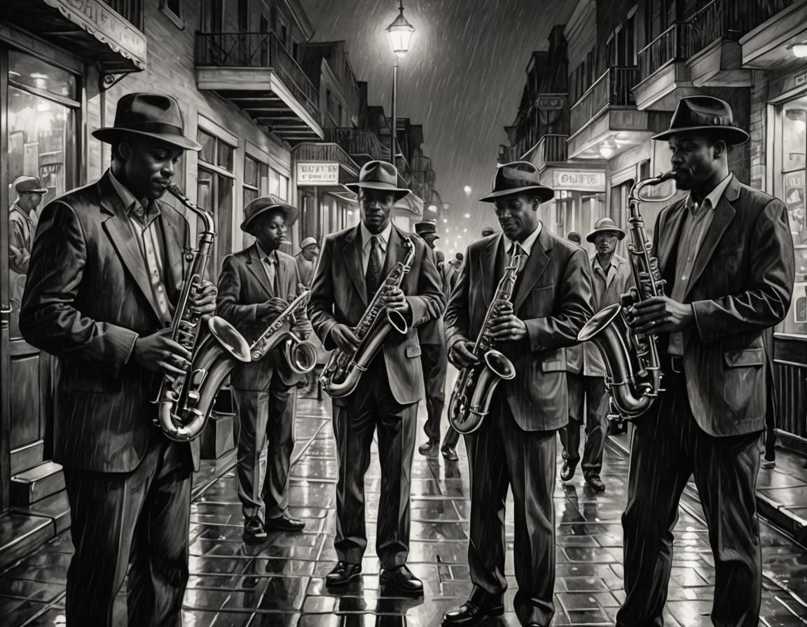 New Orleans Jazz Band in Charcoal Drawing