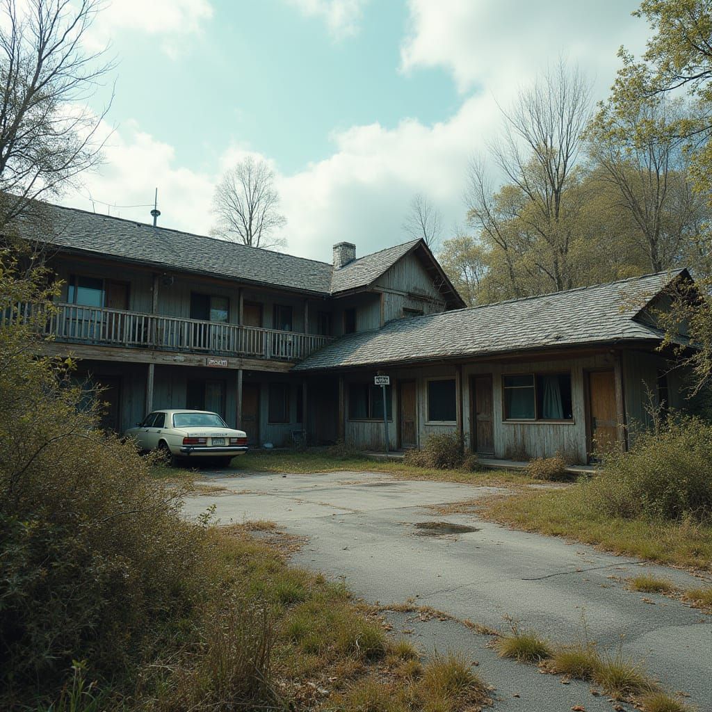Abandoned Motel Ruin in a Dense Thicket
