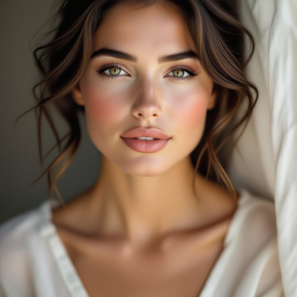 Close-up of Woman's Lips with Natural Light and Film Grain