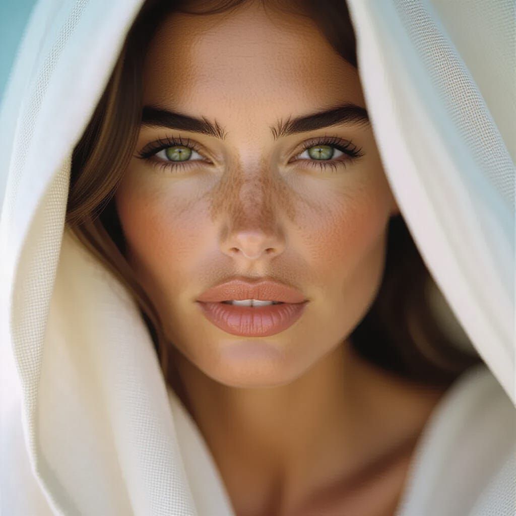 Close-Up of Woman's Lips with Soft Light and Film Grain