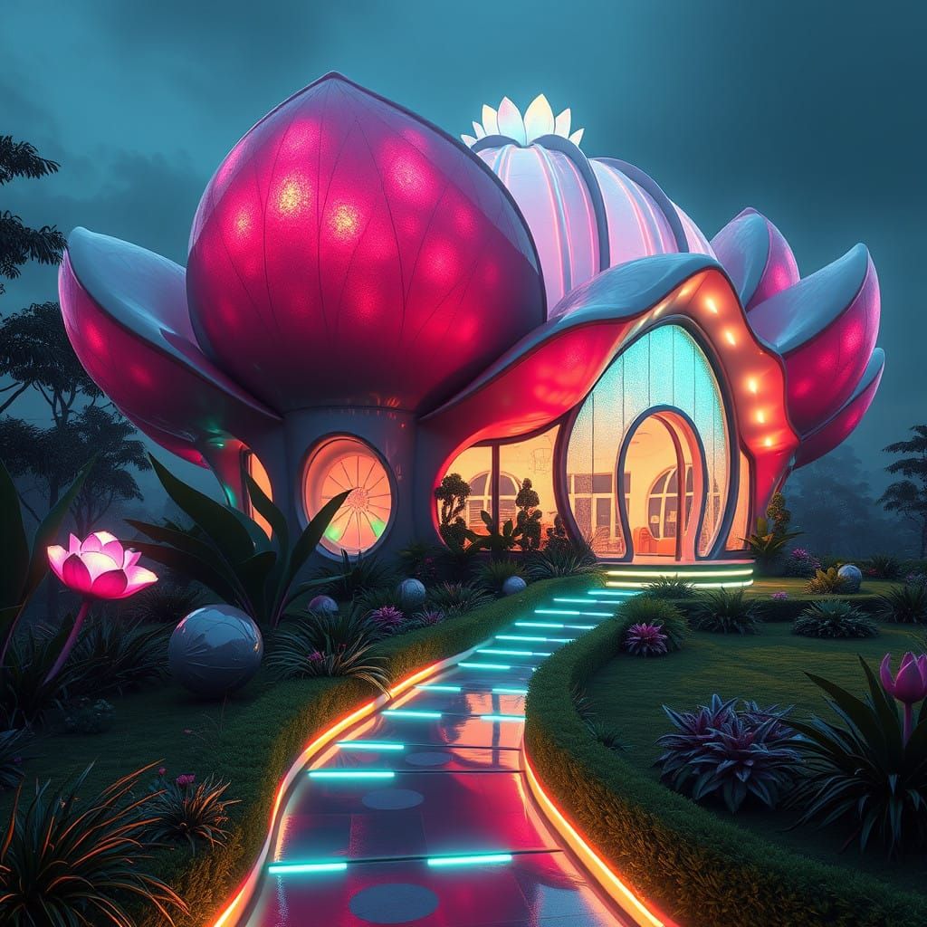 Luminescent Dream House in Neon Futuristic Style