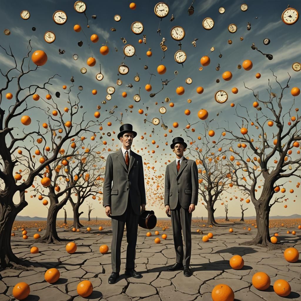 Surreal Clockwork Orange: Dreamlike Barren Landscape
