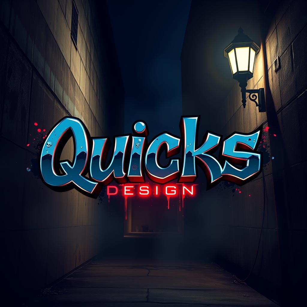 Gritty Graffiti Logo for Quicks Designs in Urban Alleyway