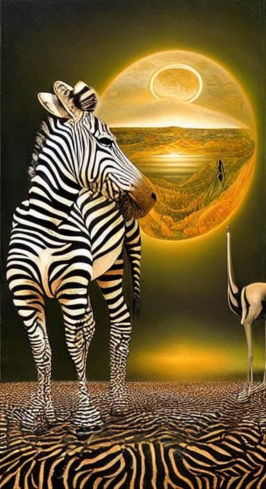 Optical Illusion: Zebra and Woman in Mixed Media