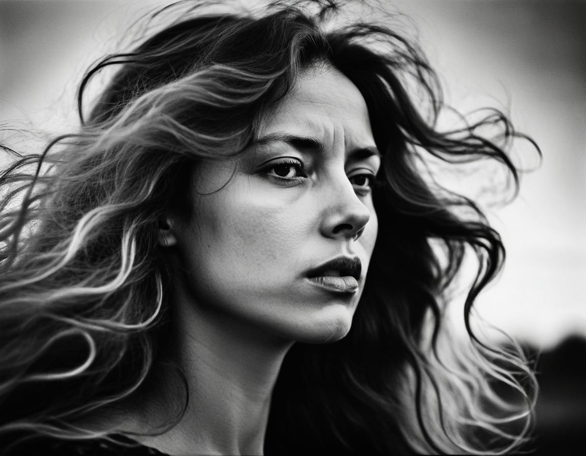 Dramatic Portrait of Woman with Windblown Hair