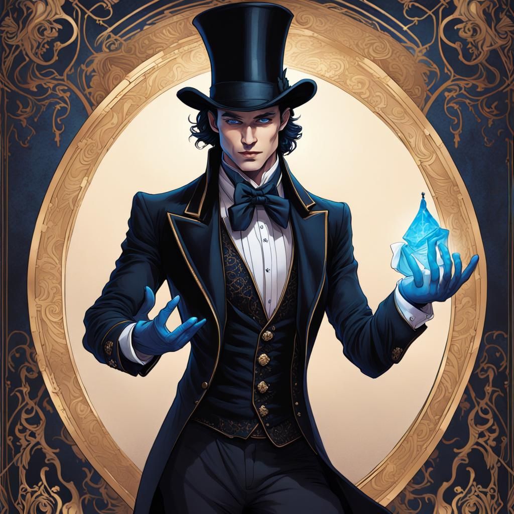 Dark Fantasy Magician in Tuxedo, Hyperrealistic Illustration