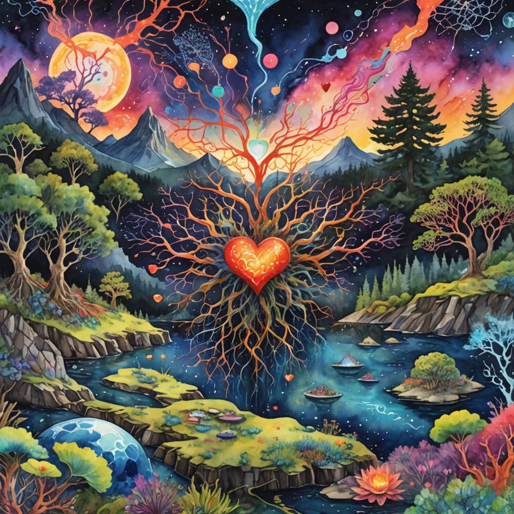 Surreal Watercolor of Earth's Heartbeat in Space