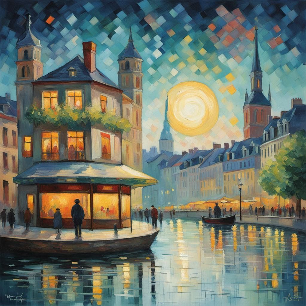 Neo Impressionist painting of a serene landscape