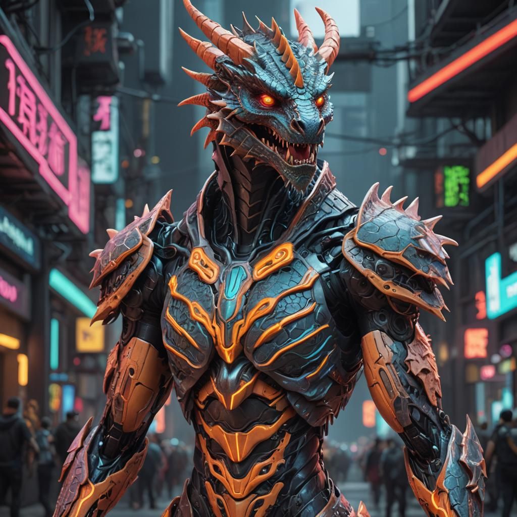 Cyberpunk Dragon-Humanoid 3D Character Design