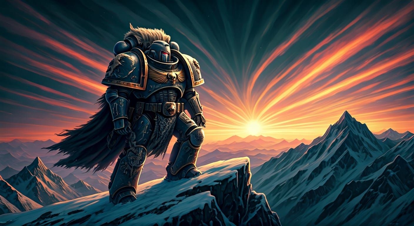 Space Wolf Contemplates Ethereal Landscape