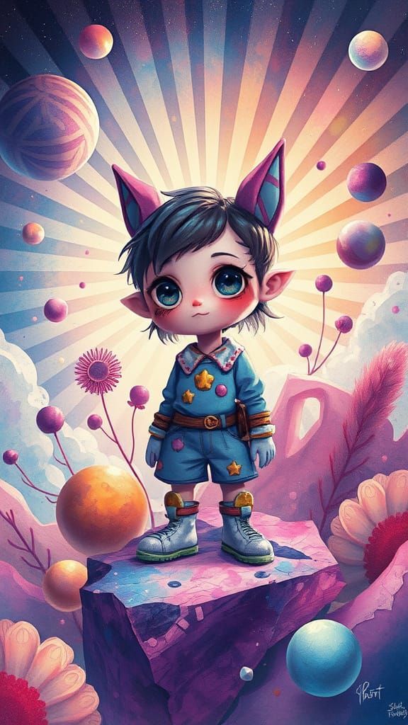 Dreamlike Kidcore Figure in Surreal Digital Art