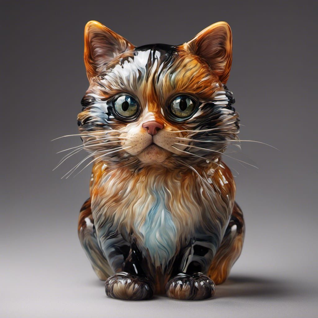 Hyperrealistic Glass Tabby Cat Sculpture