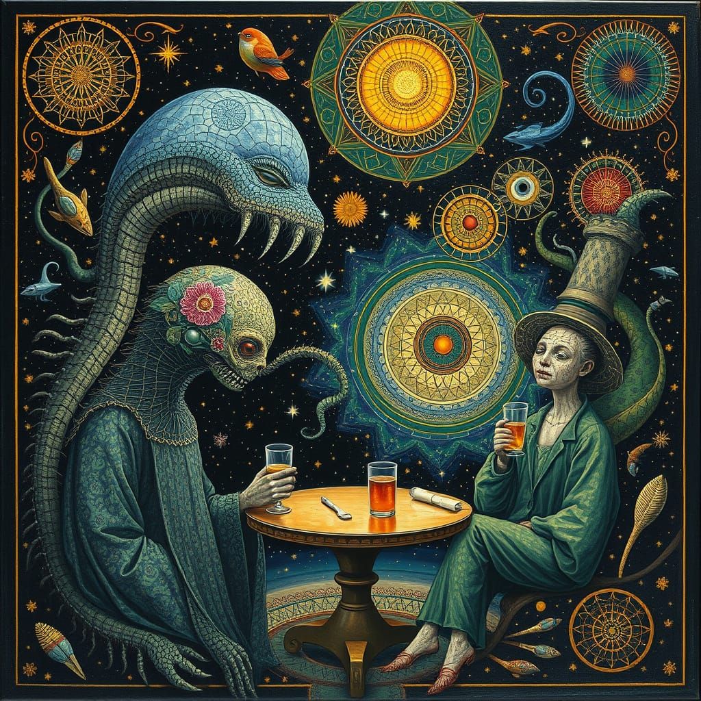 Psychedelic Utopia with Sacred Geometry in Oil Painting