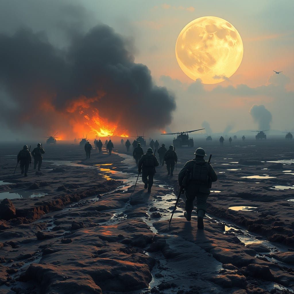 War-Torn Apocalypse in Desolate Lunar Landscape