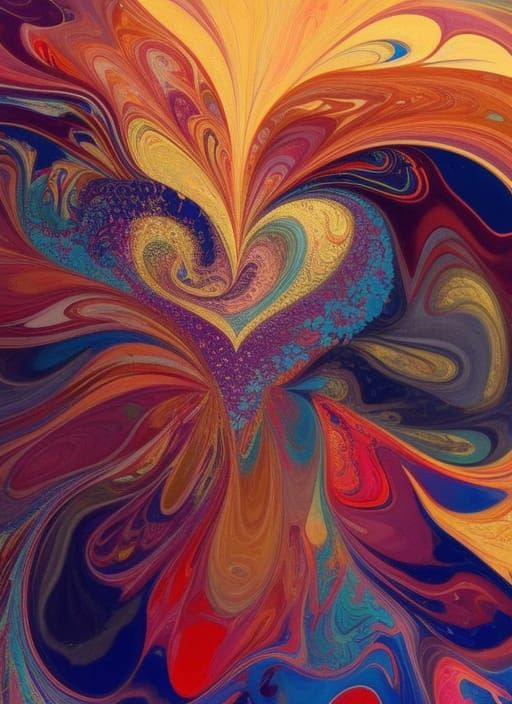 Colorful Heart in Marbled Oil, Hyperdetailed Illustration