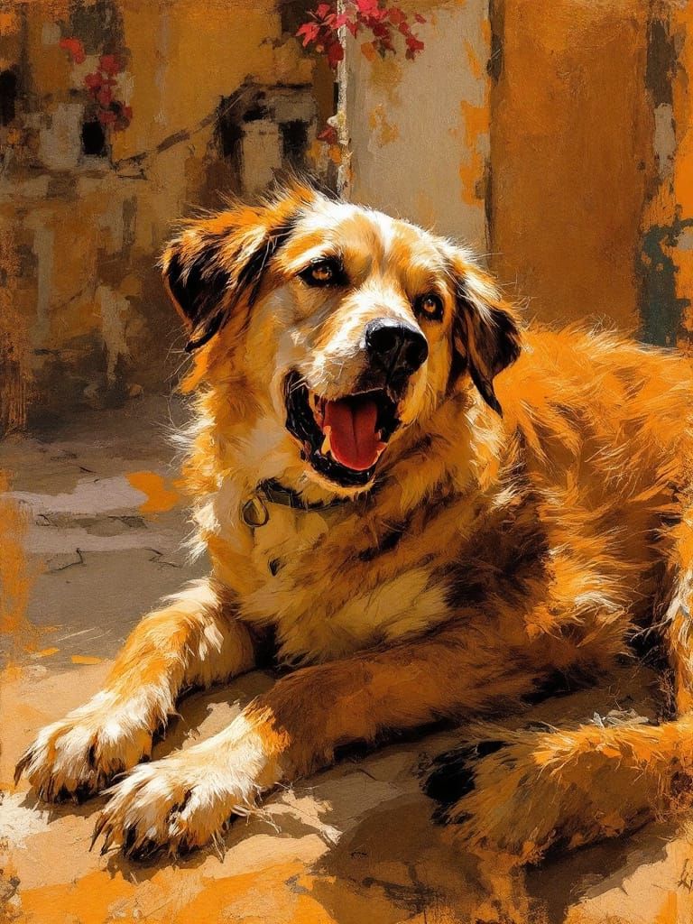 Dog in Sunlit Seville With Luminous Depth