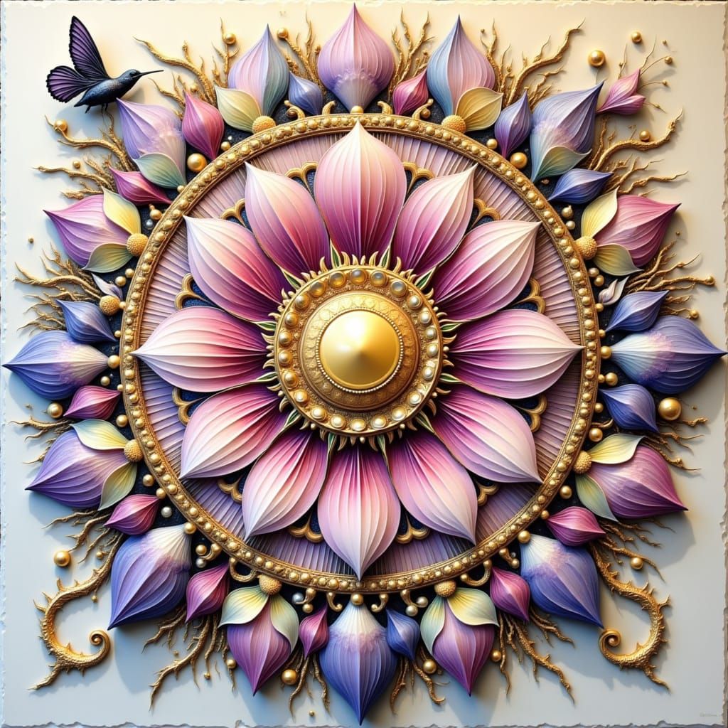 Acrylic Mandala Art With Butterflies and Hummingbird